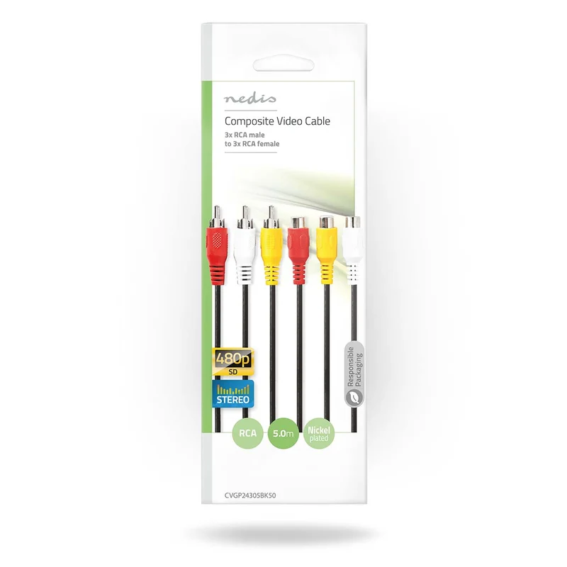 Composiet Videokabel 3x RCA Male - 3x RCA Female - Vernikkeld