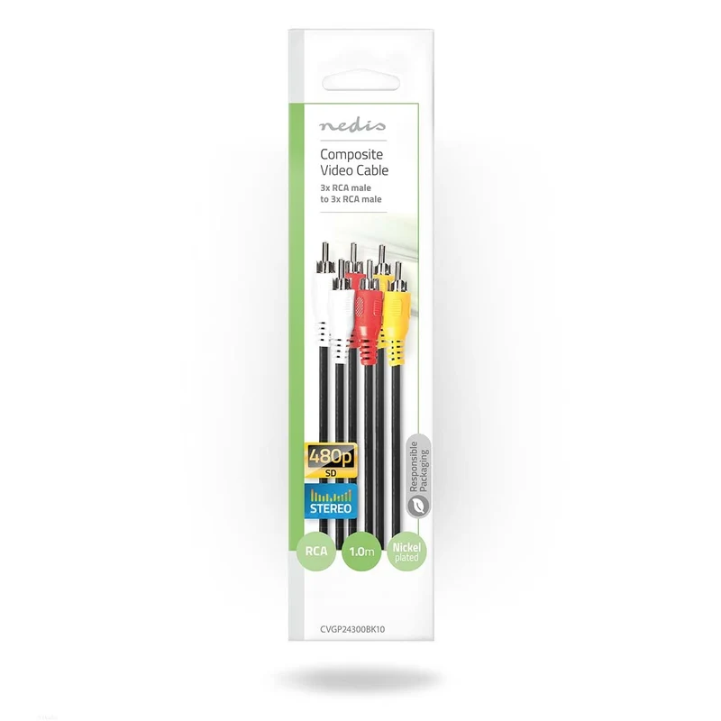 Composiet Videokabel 3x RCA Male - 3x RCA Male - Vernikkeld