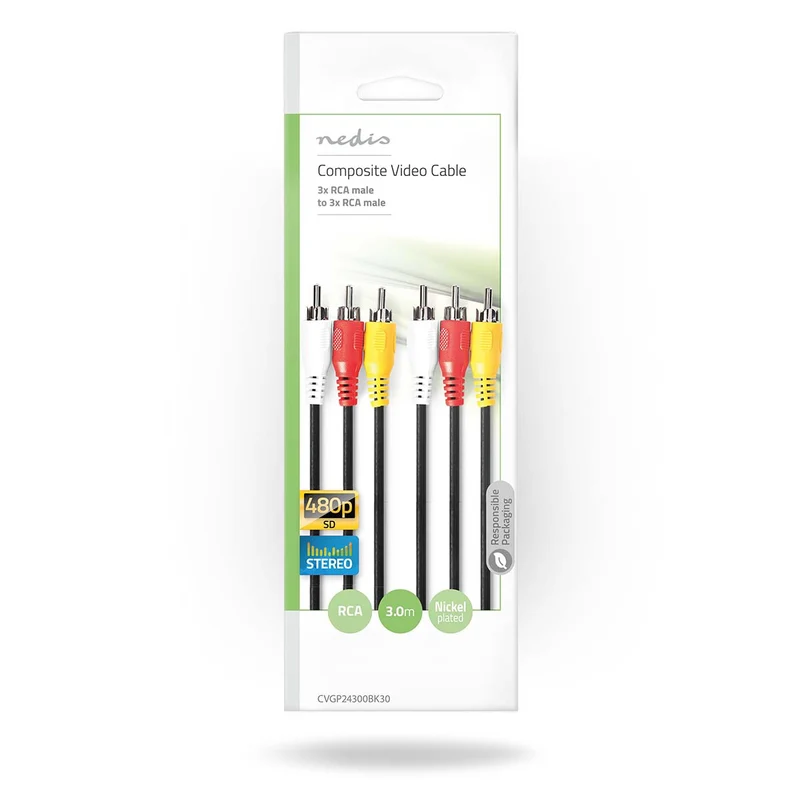 Composiet Videokabel 3x RCA Male - 3x RCA Male - Vernikkeld