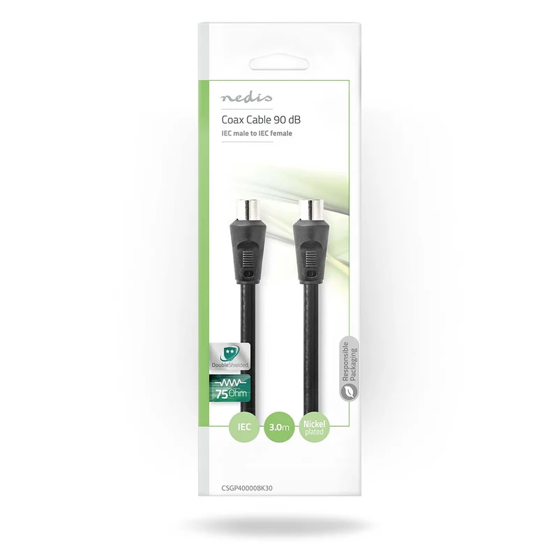 Coaxkabel IEC (Coax) Male - IEC (Coax) Female - Vernikkeld