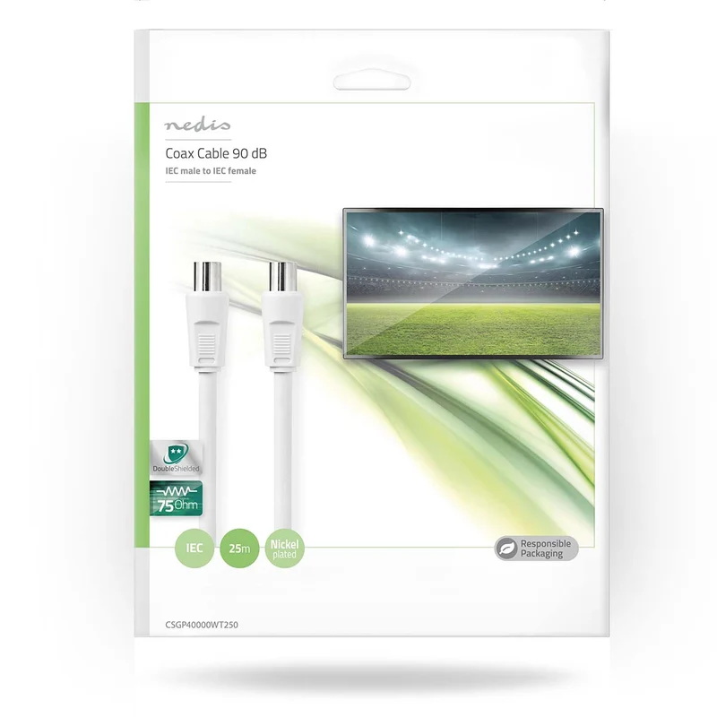 Coaxkabel IEC (Coax) Male - IEC (Coax) Female - Vernikkeld