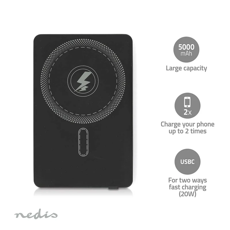 Powerbank 5000 mAh - 20W - Draadloos oplaadvermogen: 15W