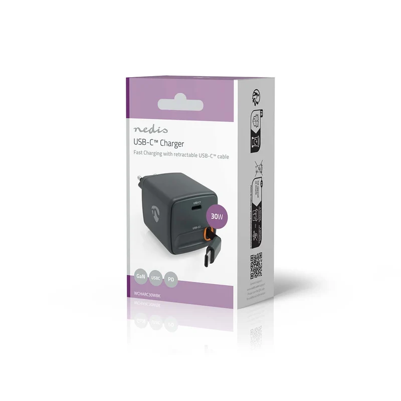 Oplader 30W - Met intrekbare kabel - GaN