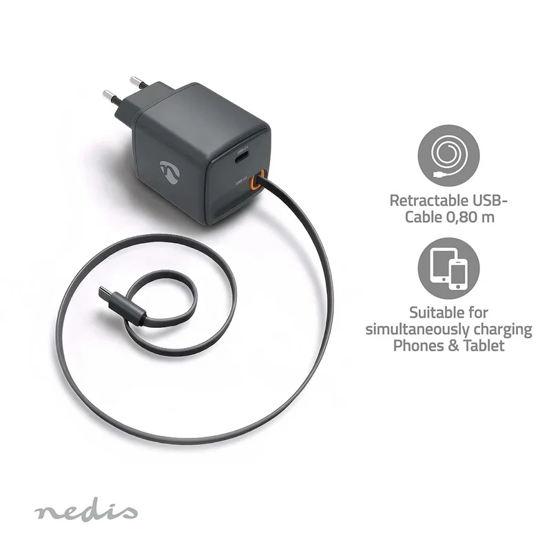 Oplader 65W - Met intrekbare kabel - GaN