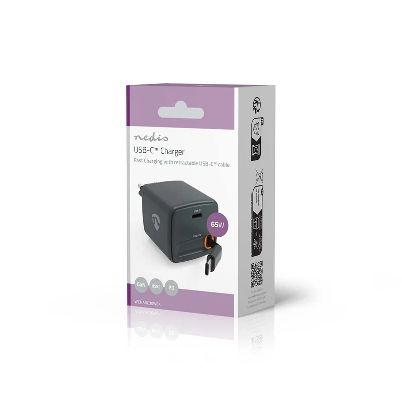 Oplader 65W - Met intrekbare kabel - GaN