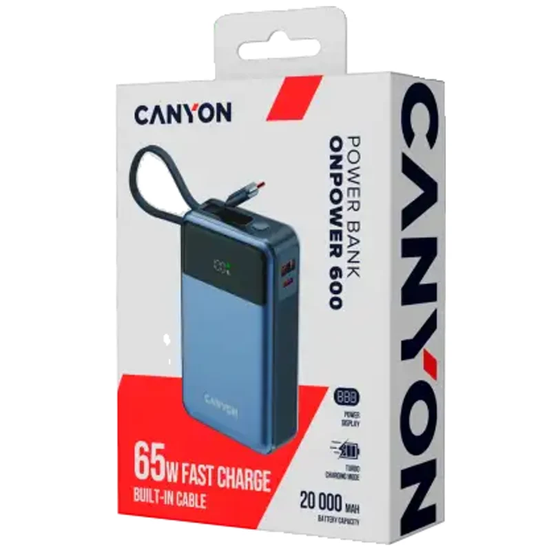 Canyon OnPower 600 20.000 mAh 65W, Mørkegrå