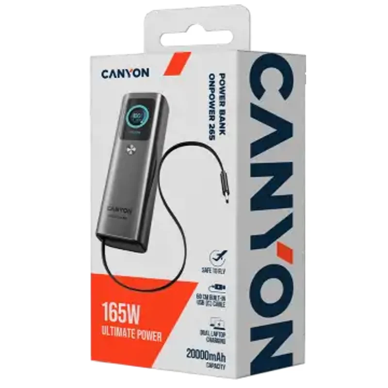Canyon OnPower 265 20.000 mAh 165W Powerbank, Mørkegrå