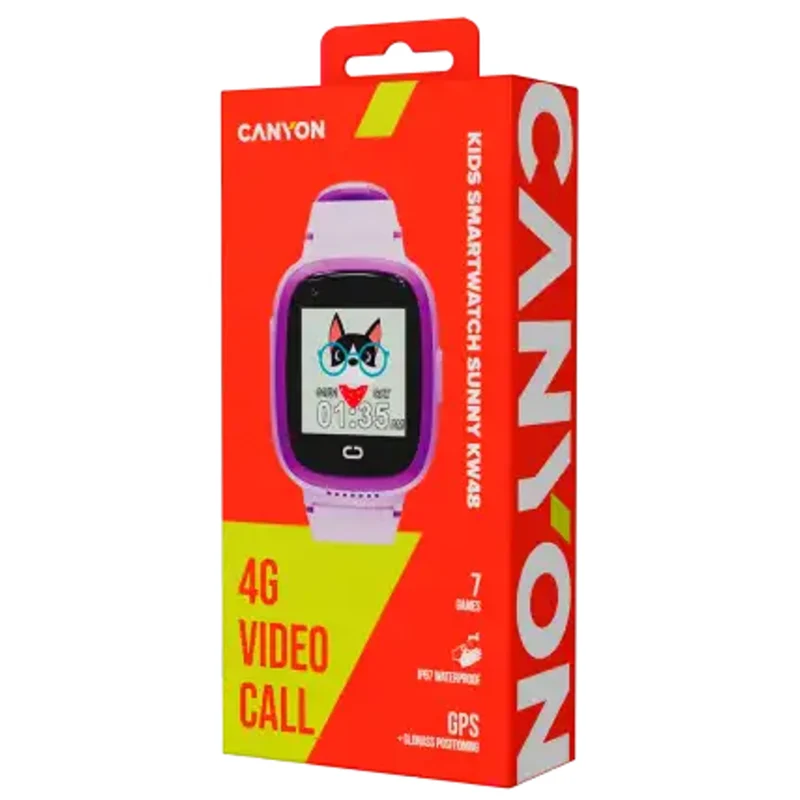 Canyon Sunny KW-48 4G GPS Børnesmartwatch, Lilla