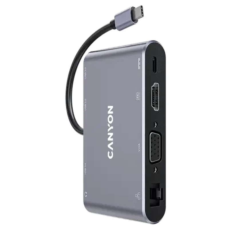 Canyon DS-14 8-i-1 USB-C Hub 4K, Mørkegrå