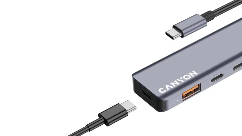Canyon DS-18 5-i-1 USB-C Hub 100W PD, Grå