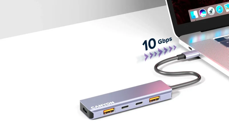 Canyon DS-18 5-i-1 USB-C Hub 100W PD, Grå
