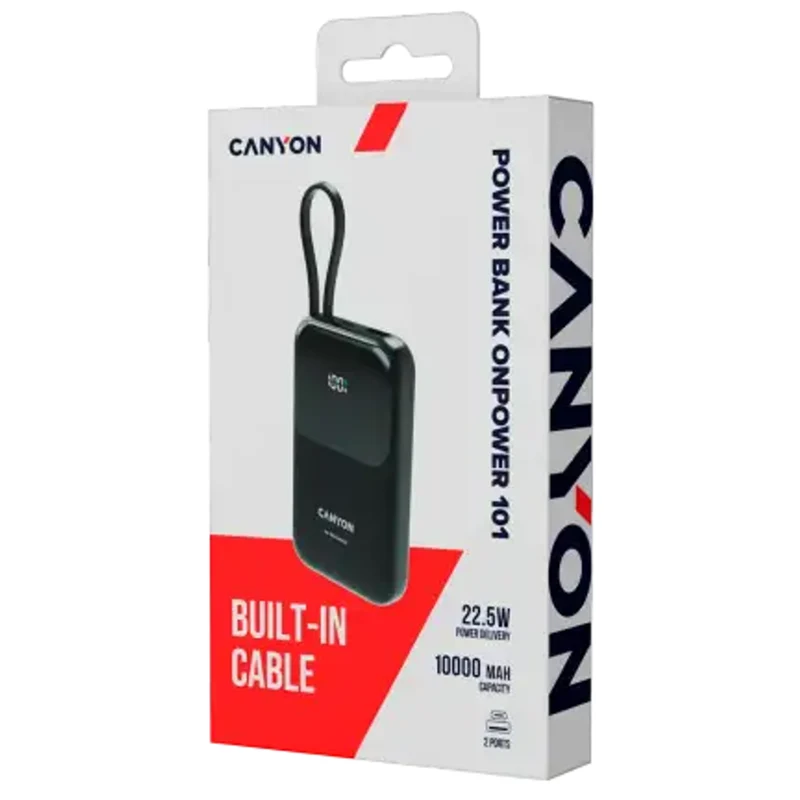 Canyon OnPower 101 10000 mAh PD 22.5W, Sort