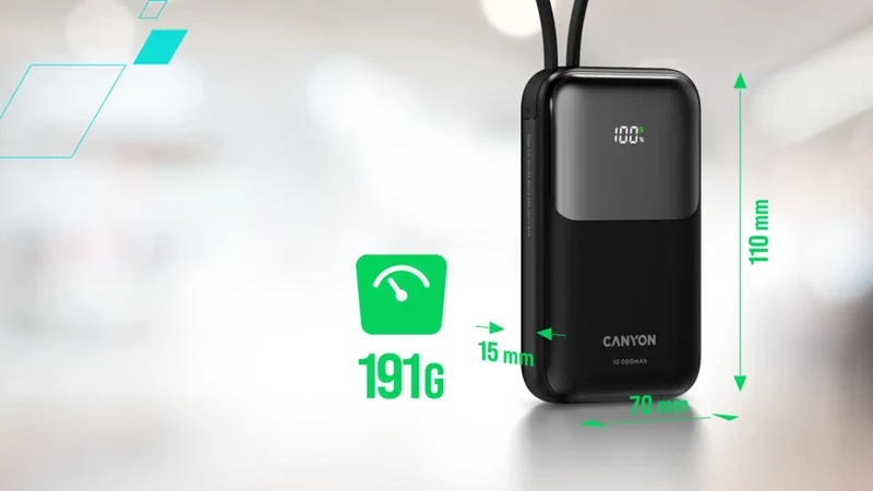 Canyon OnPower 101 10000 mAh PD 22.5W, Sort