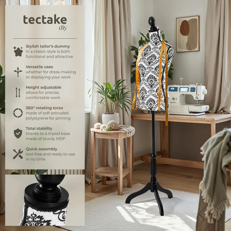 tectake Tailors Dummy Female Mannequin Torso with Wooden Stand