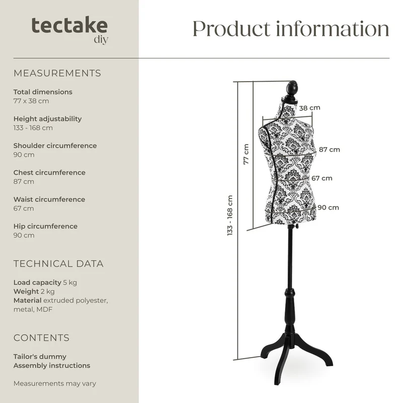 tectake Tailors Dummy Female Mannequin Torso with Wooden Stand