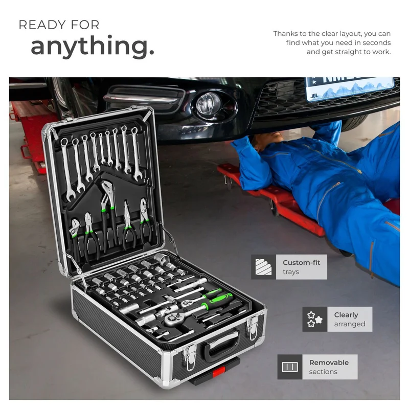 tectake Aluminum Trolley Tool Case, 1,200-Piece Set