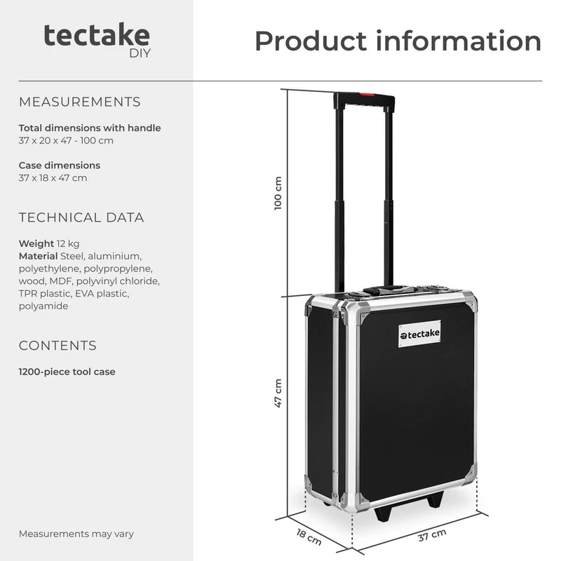 tectake Aluminum Trolley Tool Case, 1,200-Piece Set