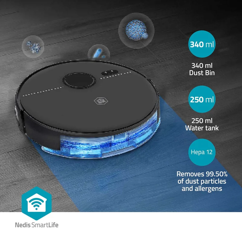 SmartLife Robotstofzuiger Navigatiemethode: Laser navigatie - Wi-Fi - Capaciteit opvangreservoir: 0.59l