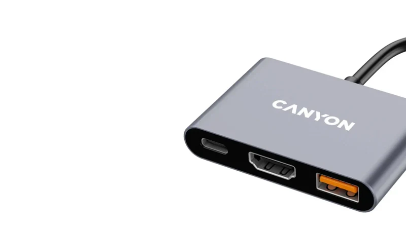 Canyon DS-4 3-i-1 USB-C Hub 100W PD, Grå
