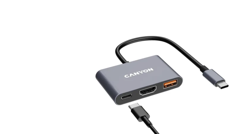 Canyon DS-4 3-i-1 USB-C Hub 100W PD, Grå