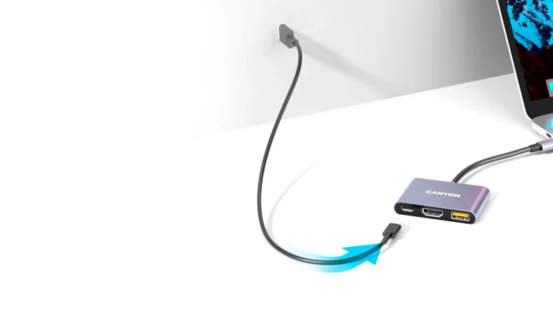 Canyon DS-4 3-i-1 USB-C Hub 100W PD, Grå