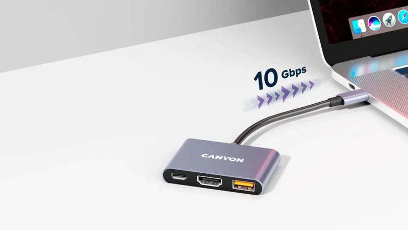 Canyon DS-4 3-i-1 USB-C Hub 100W PD, Grå