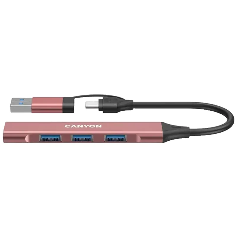 Canyon DS-02 4-i-1 USB-A/C Hub, Pink