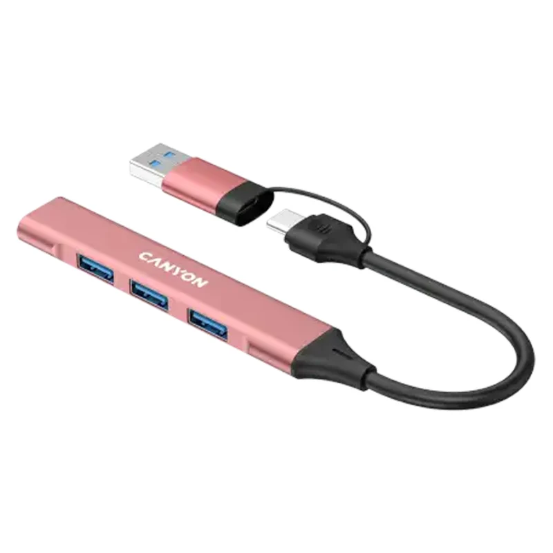 Canyon DS-02 4-i-1 USB-A/C Hub, Pink