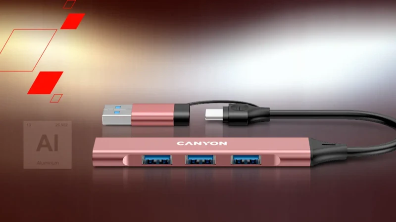 Canyon DS-02 4-i-1 USB-A/C Hub, Pink