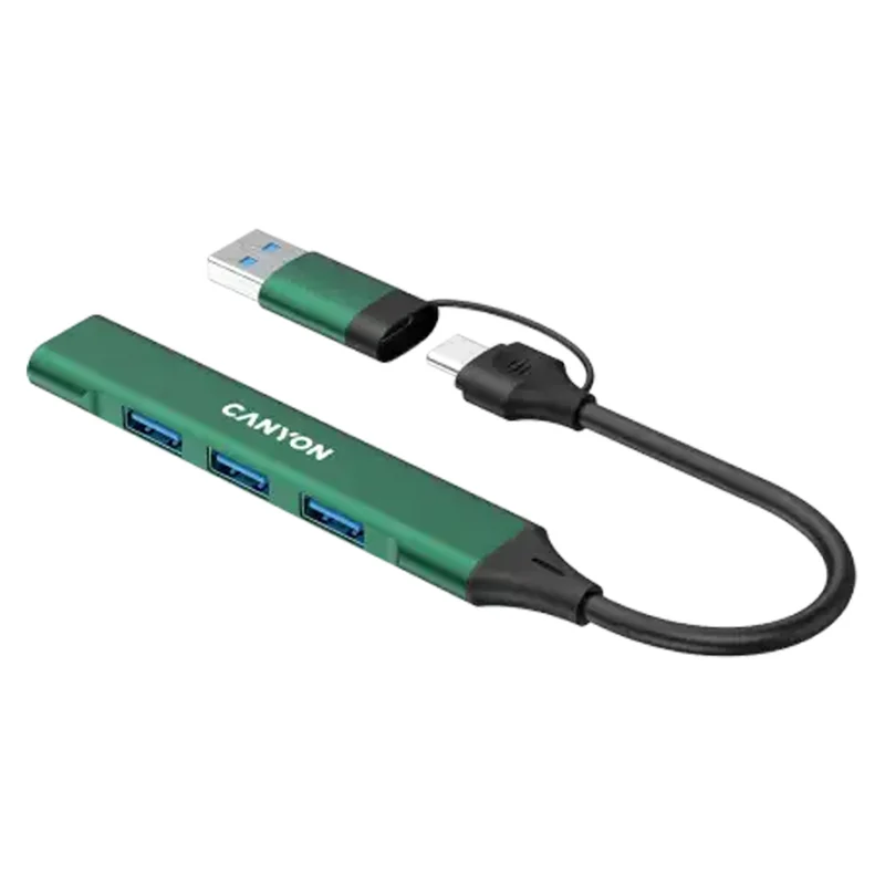Canyon DS-02 4-i-1 USB-A/C Hub, Grøn