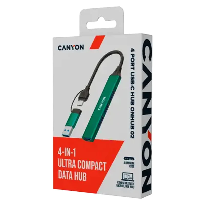 Canyon DS-02 4-i-1 USB-A/C Hub, Grøn