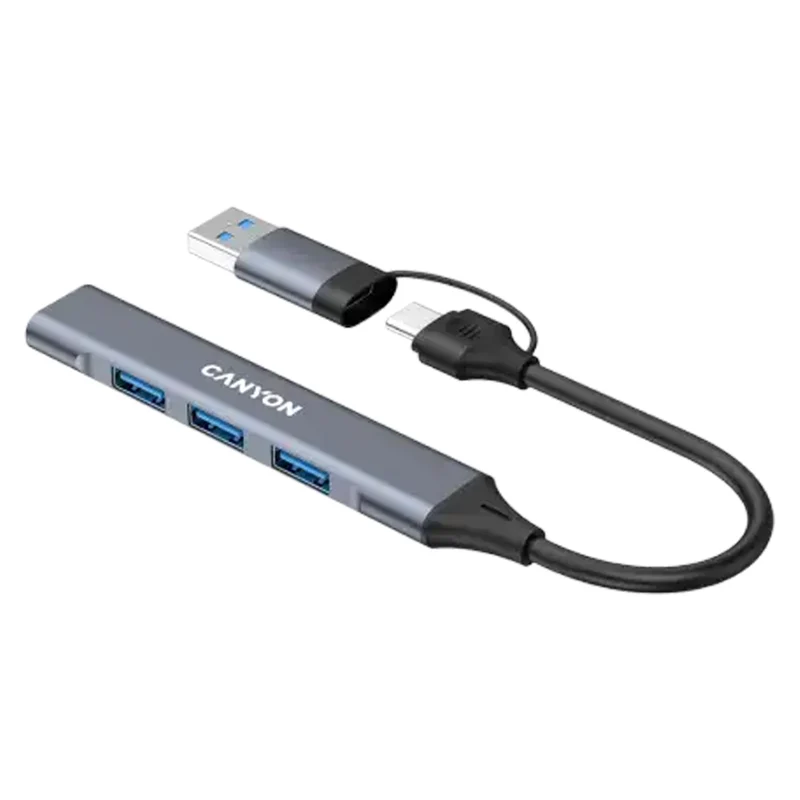 Canyon DS-02 4-i-1 USB-A/C Hub, Grå