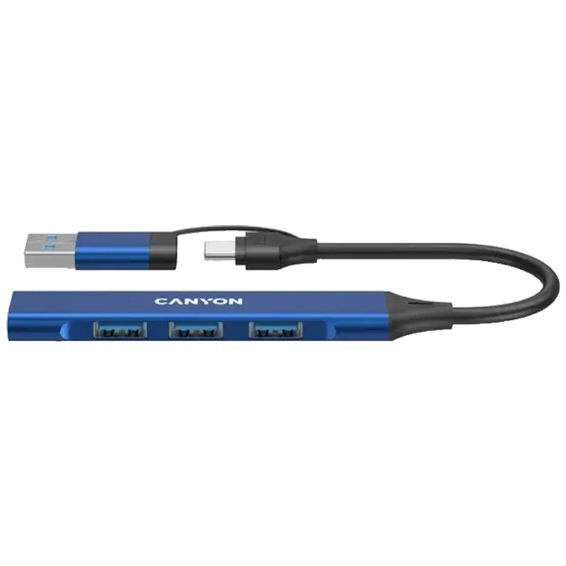Canyon DS-02 4-i-1 USB-A/C Hub, Blå