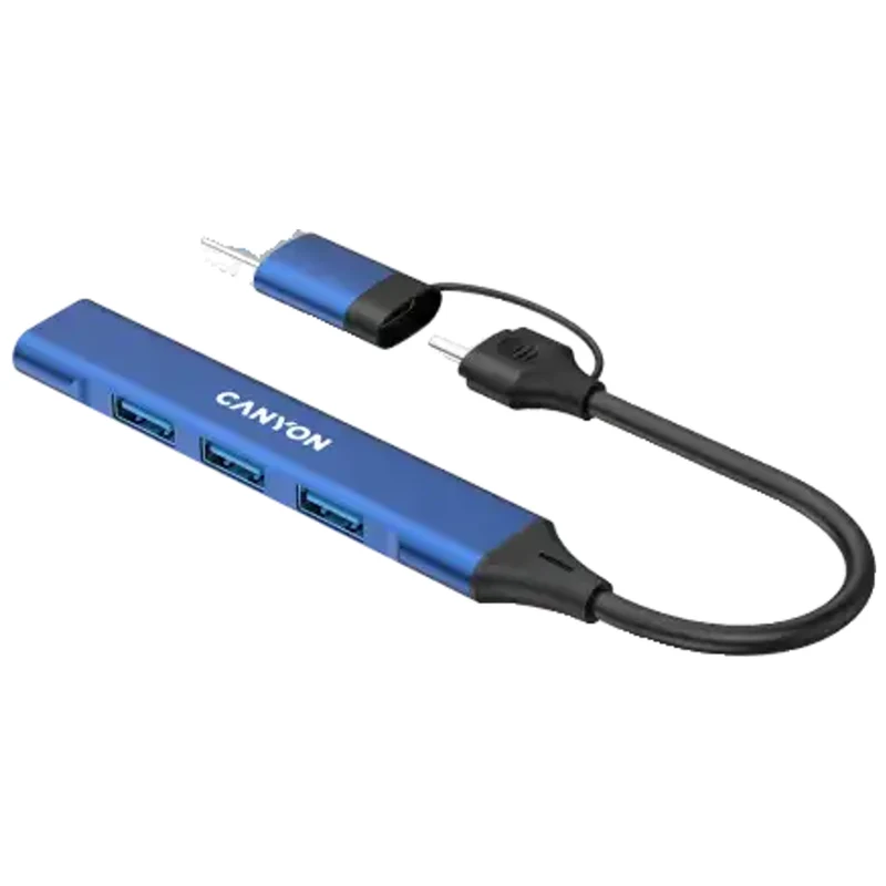 Canyon DS-02 4-i-1 USB-A/C Hub, Blå