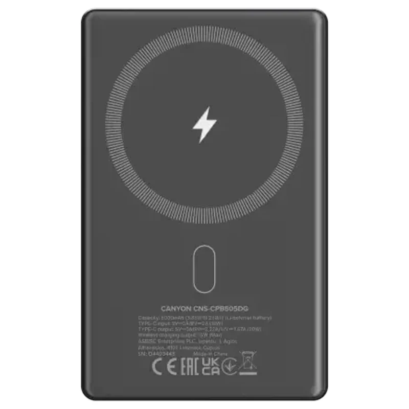 Canyon OnPower 505 MagSafe 5000 mAh PD20W, Mørkegrå