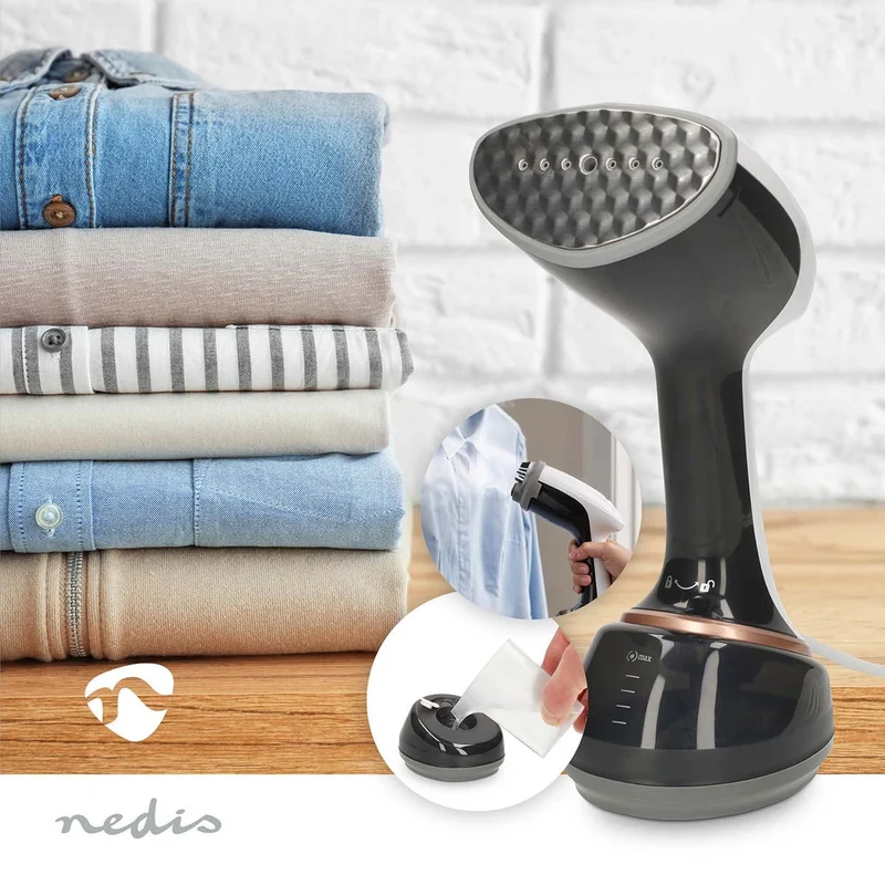 Nedis HHGS500 - Handheld kledingstomer - Compacte en krachtige kledingstomer voor op reis en thuis - 1700 W - 370 ml - Zwart/Wit