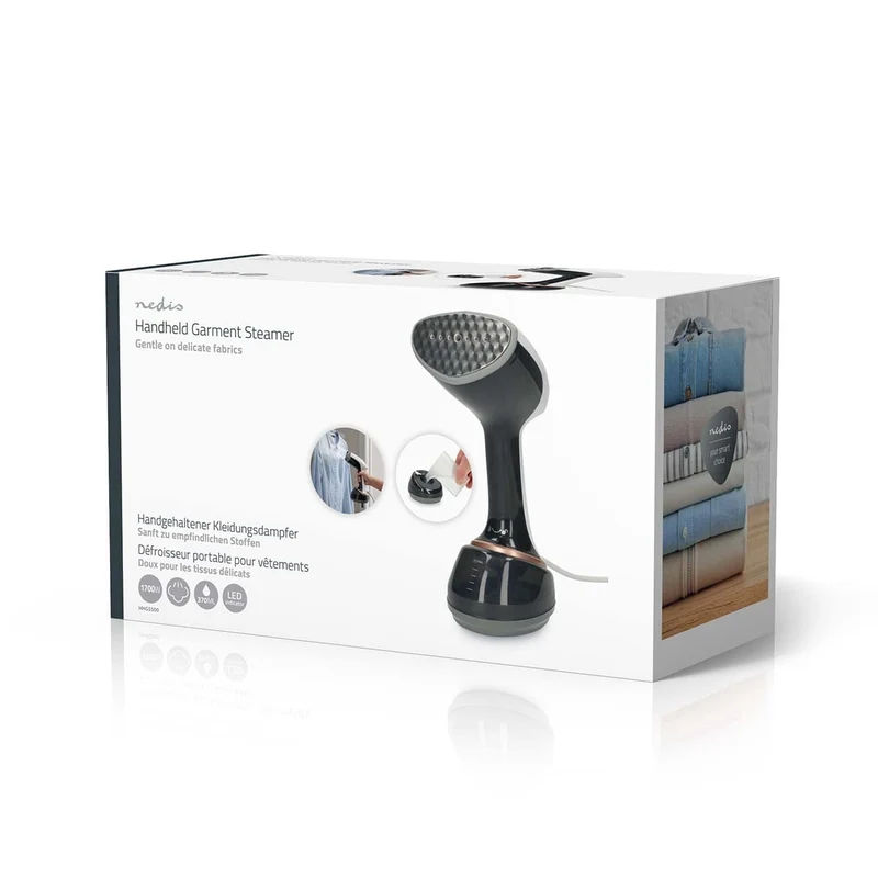 Nedis HHGS500 - Handheld kledingstomer - Compacte en krachtige kledingstomer voor op reis en thuis - 1700 W - 370 ml - Zwart/Wit