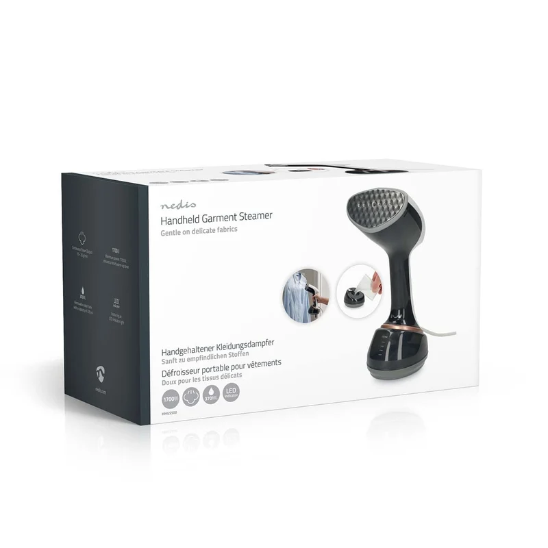 Nedis HHGS500 - Handheld kledingstomer - Compacte en krachtige kledingstomer voor op reis en thuis - 1700 W - 370 ml - Zwart/Wit