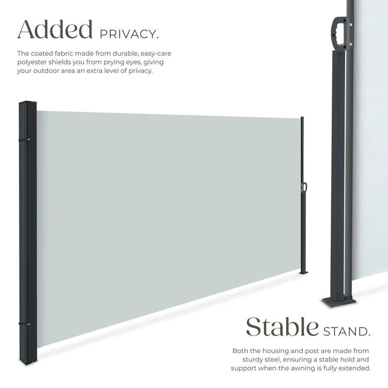 Extendable Side Awning with Roll-up Mechanism, Opaque 300 x 160cm, Grey