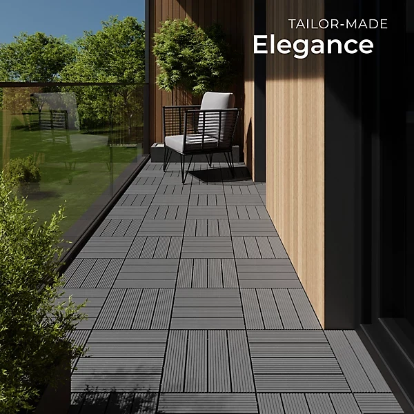 Composite Decking Tegulas - click system, wood look, outdoor safe Set of 22, Grey
