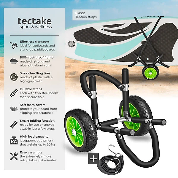 Surfboard & SUP Trolley Wave Wheel Single, Black/Green