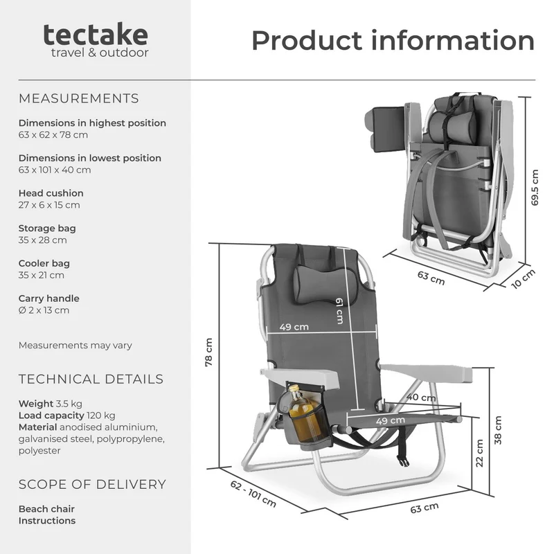Tectake Coral Aluminum Foldable Beach Chair