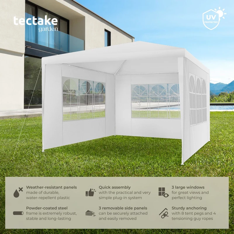 White tectake Gazebo Barinas with 3 side panels, water-resistant, 3x3m