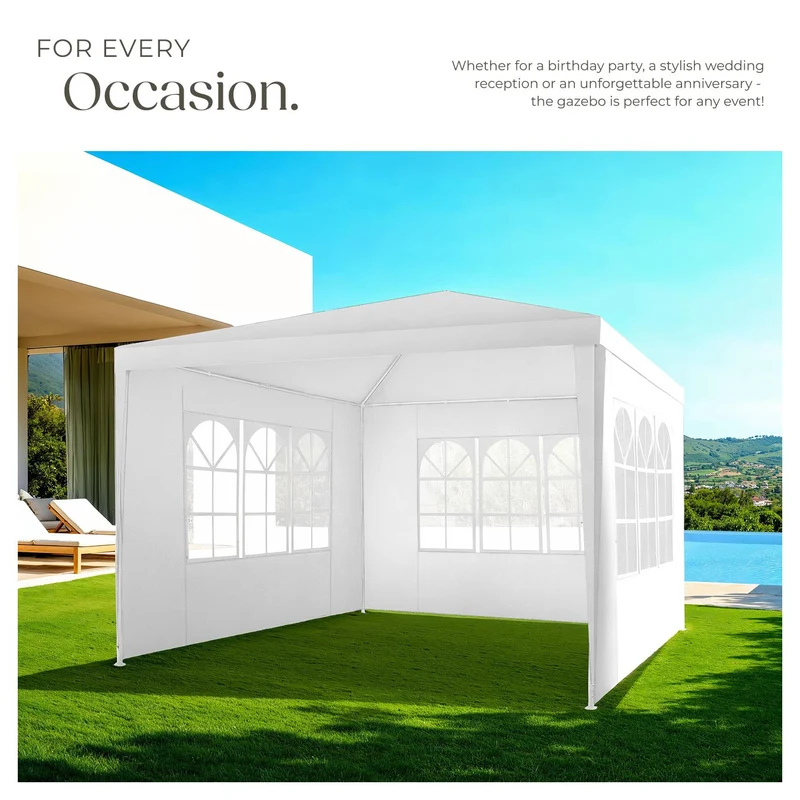 White tectake Gazebo Barinas with 3 side panels, water-resistant, 3x3m