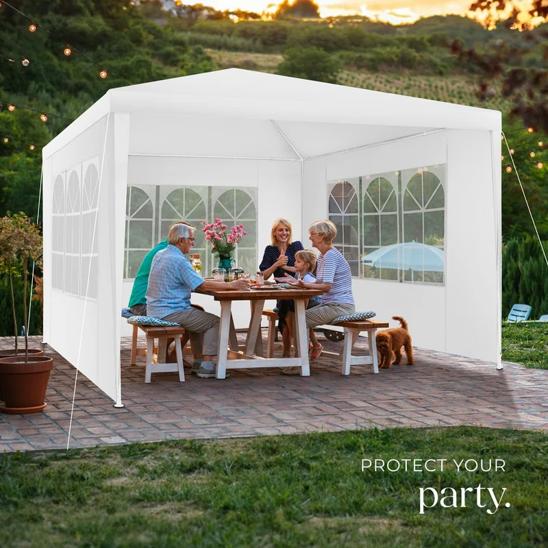 White tectake Gazebo Barinas with 3 side panels, water-resistant, 3x3m