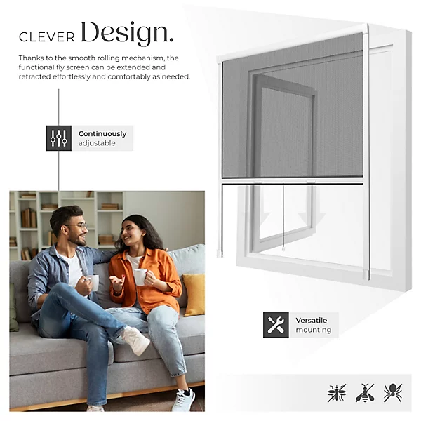 Fly Screen Roller Blind 90 x 160 cm, White