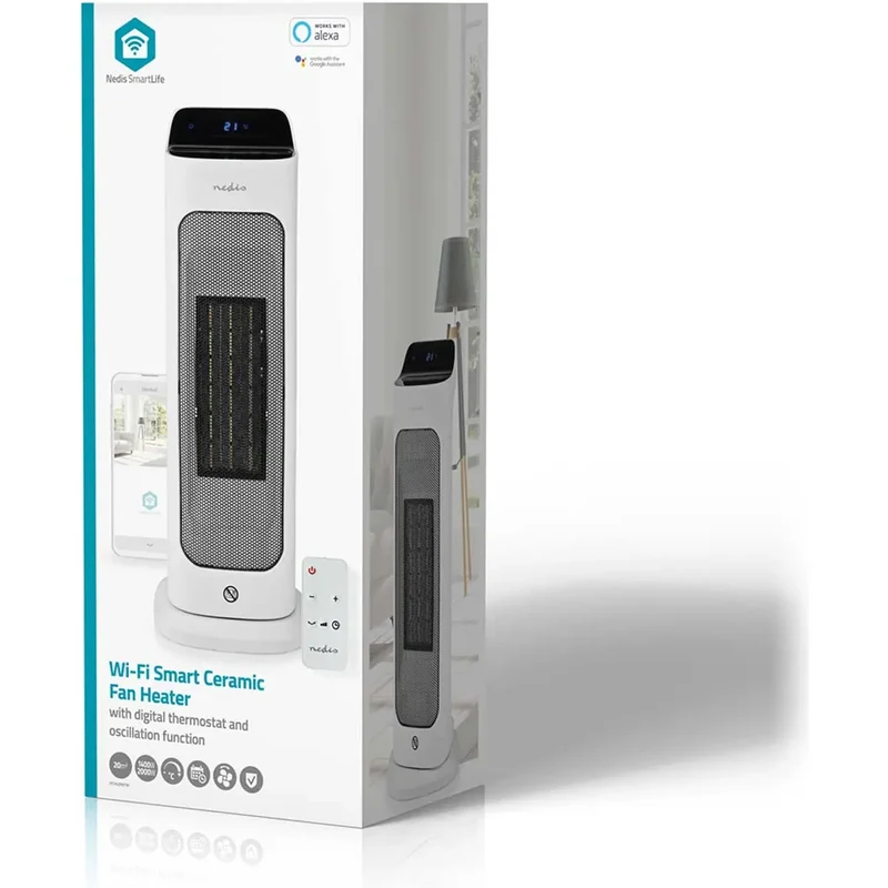 Nedis Radiador cerâmico oscilante 1400/2000W (20m²) inteligente WiFi - compatível c/ Tuya - Nedis HTFA20WTW
