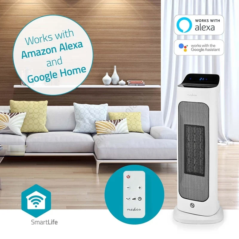 Nedis Radiador cerâmico oscilante 1400/2000W (20m²) inteligente WiFi - compatível c/ Tuya - Nedis HTFA20WTW