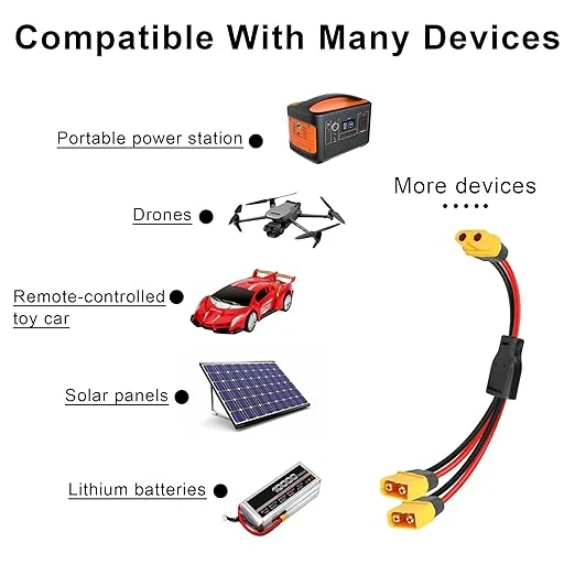 Cabo Ligação Paralela Solar 2x XT60 para 1x XT60 12AWG (0,3m)