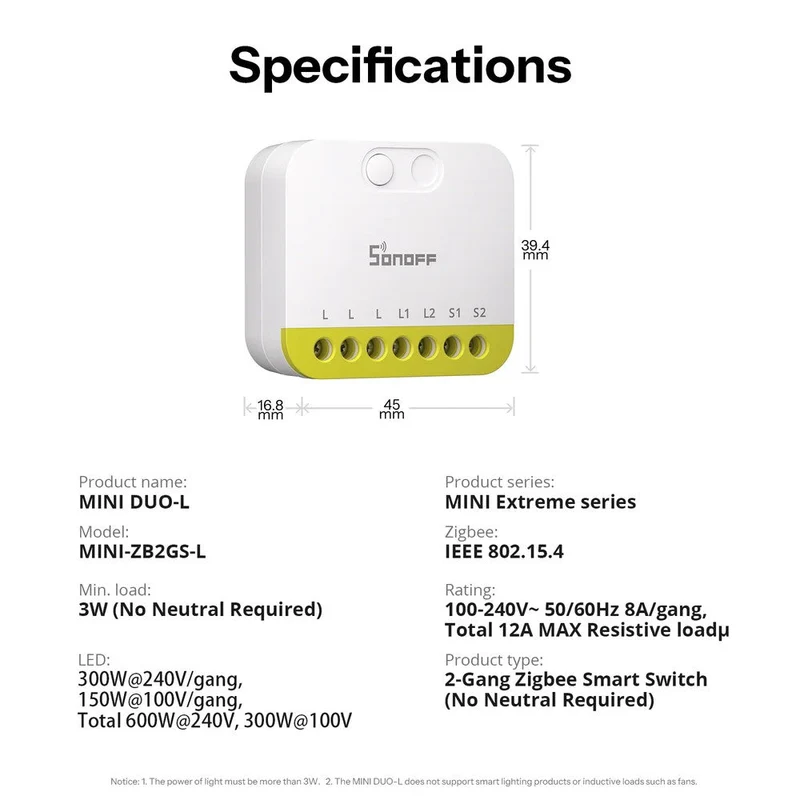 Sonoff módulo inteligente Zigbee 3.0 sem neutro de 2 canais - Sonoff MINI-ZB2G- L